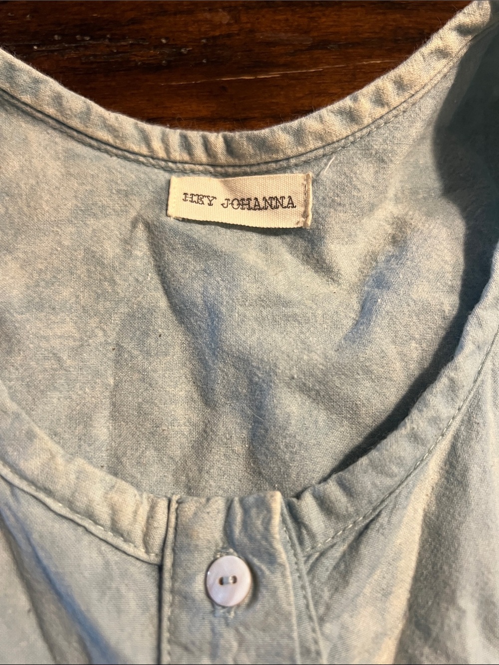 Hey Johanna Handmade & Hand-Dyed Baby Blue Cropped Peplum Button Up Top - Picture 4 of 12